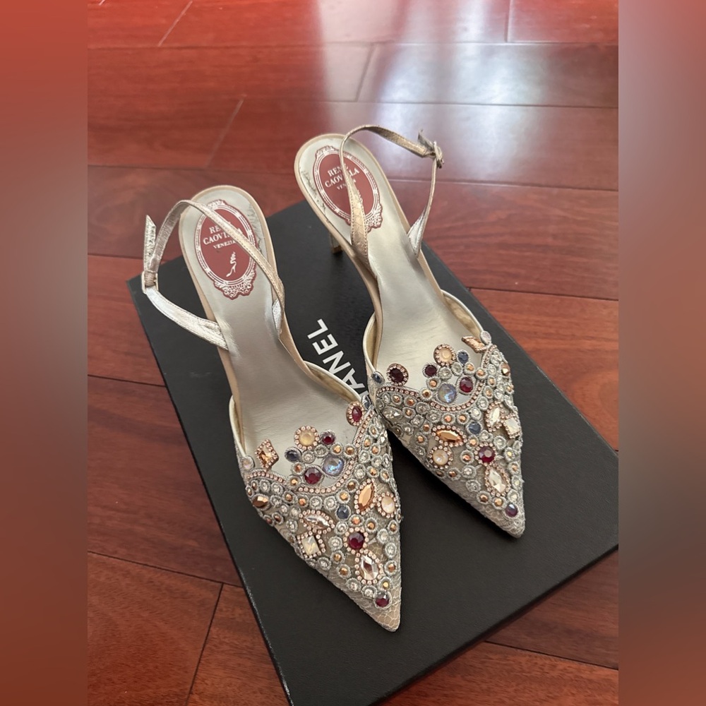 JEWEL SLINGBACKS IN LACE VENEZIANAN 75 - Picture 2 of 7